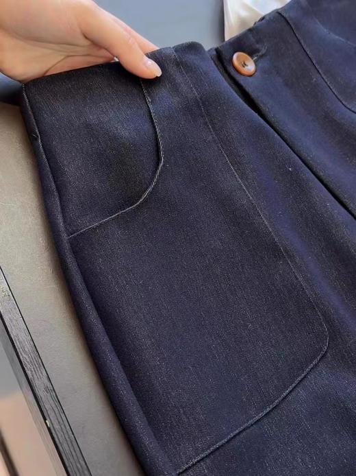 F030675深蓝色窄版牛仔裤烟管裤气质老钱风普洗蓝高腰直筒休闲裤 商品图8