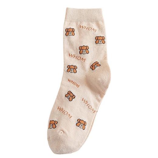 日式无印西川棉袜良品女士中筒袜卡通小熊袜子女款秋冬袜休闲袜女 商品图3