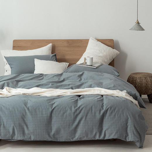 日式无印水洗棉良品四件套水洗棉四件套小格纹4四件套工厂代发 商品图3