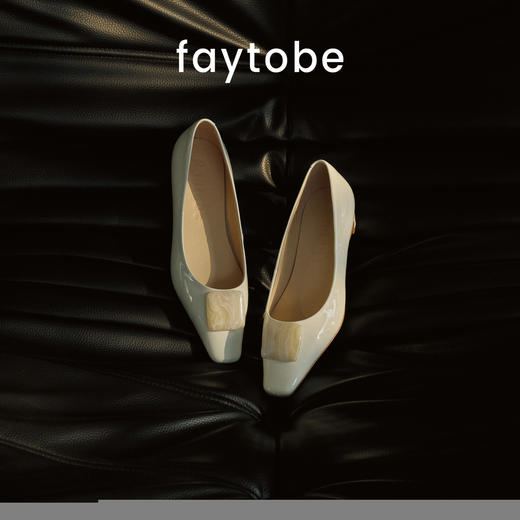 FAYTOBE 方糖漆皮单鞋方头方扣漆皮低跟鞋粗跟浅口单鞋 商品图2