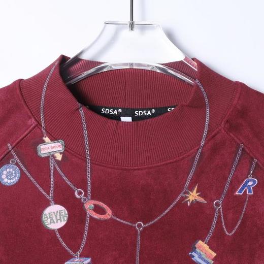 SDSA男士秋冬新款痞帅男装简约植绒领口印花设计圆领卫衣百搭时尚 商品图1