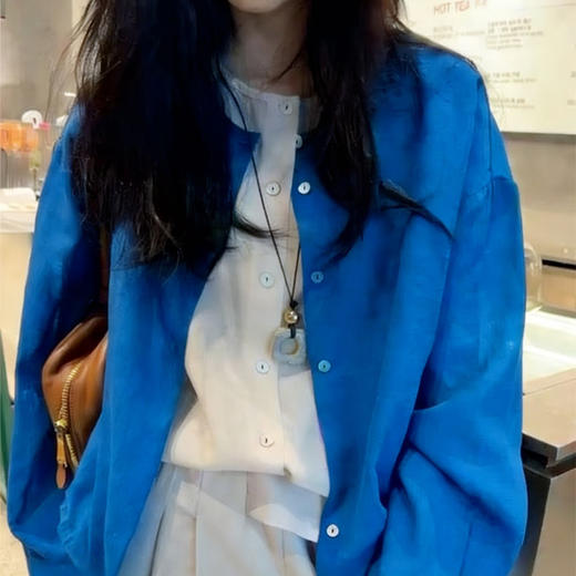 【3-7天发货】LONGNVFAIR克莱因蓝撞色假两件拼接衬衫开衫  通勤懒人福音 能让你在人群中一秒脱颖而出的宝藏单品 商品图5