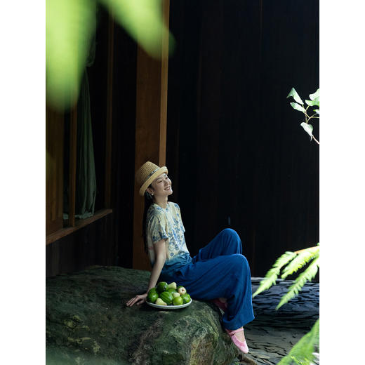 牧衣游原创 32支纯棉吊染T恤新款宽松百搭圆领休闲短袖上衣 恋花 商品图2