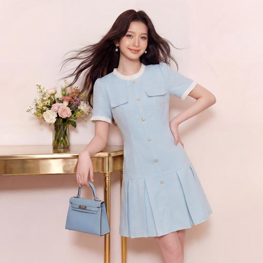 奢姿2026大码女装肌理感小香风连衣裙胖妹妹夏季减龄百褶A字裙9962894502 商品图3