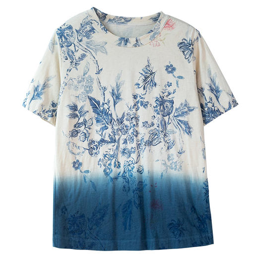 牧衣游原创 32支纯棉吊染T恤新款宽松百搭圆领休闲短袖上衣 恋花 商品图4