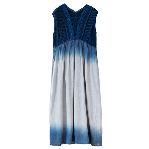 艺术家联名款 牧衣游原创吊蓝染亚麻无袖连衣裙禅意古朴文艺 诗诺 商品图4