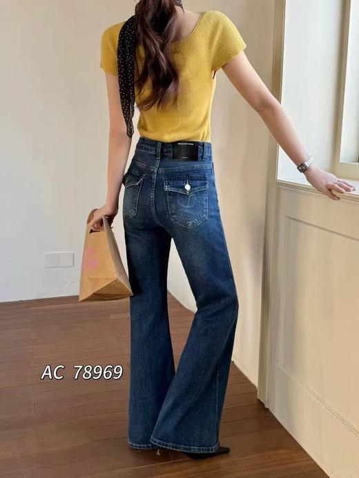 F030676复古慵懒松弛感深蓝阔腿裤垂感高腰牛仔裤 商品图4