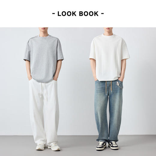 墨麦客男装美式休闲拼接男士短袖2026春新款宽松圆领t恤男75227. 商品图4