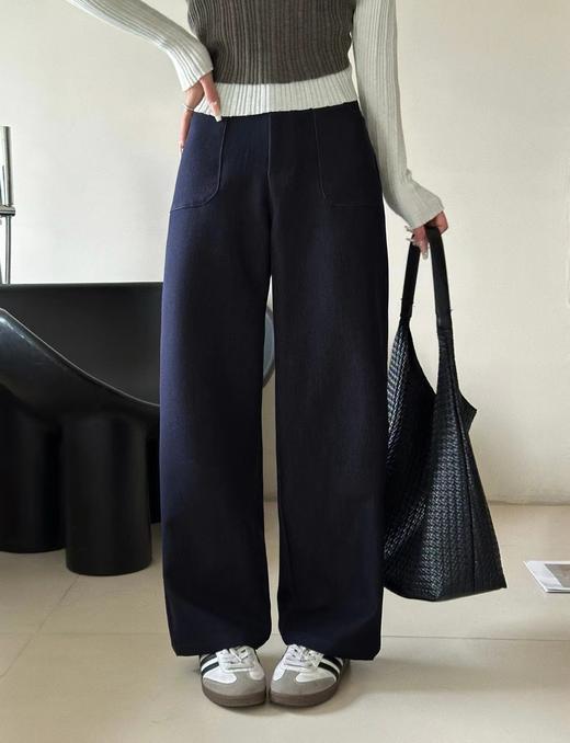 F030675深蓝色窄版牛仔裤烟管裤气质老钱风普洗蓝高腰直筒休闲裤 商品图3