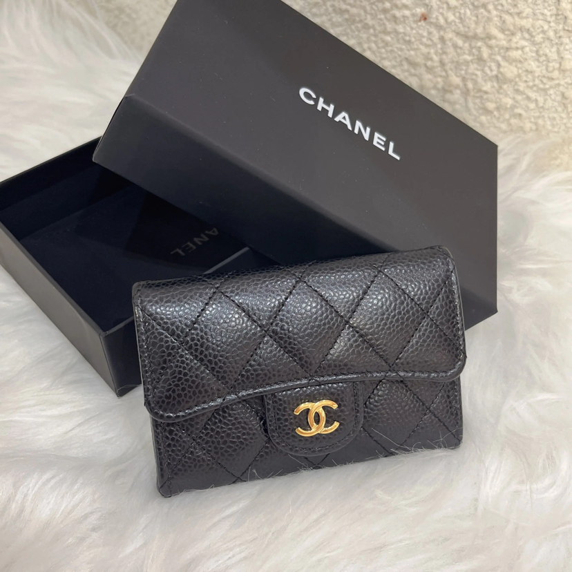 Chanel 黑金 荔枝纹牛皮 钱包