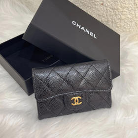 Chanel 黑金 荔枝纹牛皮 钱包