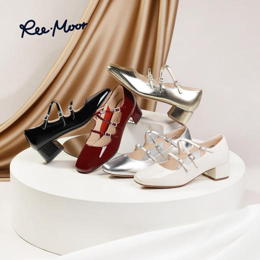 REEMOOR睿慕新款粗跟交叉带法式玛丽珍鞋仙女风单鞋R2V558 商品图0
