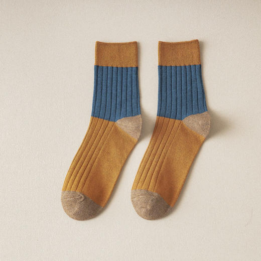 日式无印西川双拼男士撞色中筒袜良品男棉袜双针休闲秋冬透气袜子 商品图2