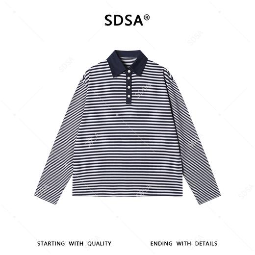 SDSA男装2026新款高贵轻奢韩版复古拼色翻领条纹长袖T恤时尚上衣 商品图0
