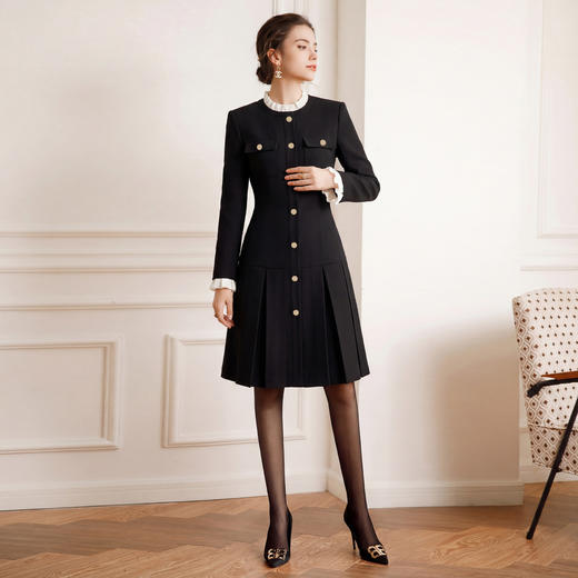 IWY/小香风黑色连衣裙女春季款千金风收腰工装裙小个子法式长裙WQ111 商品图4