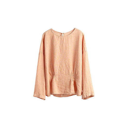 绽放158朵/亚麻成衣染色圆领落肩长袖T恤女宽松显瘦新款小衫百搭 商品图4