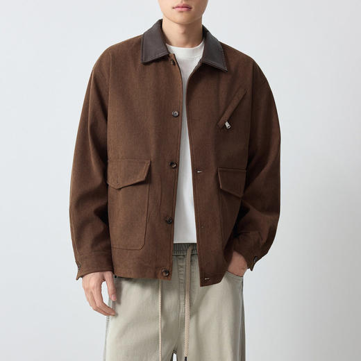 墨麦客男装高智通勤PU领外套男2026春季新款灯芯绒男士夹克81595. 商品图2