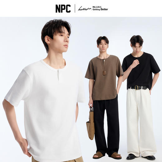 NPC潮牌立体剪裁亨利领纯色短袖T恤棉混纺毛巾布透气春NP61TE15 商品图0