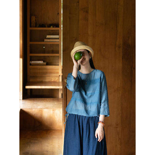 艺术家联名款 牧衣游原创植物染丝棉小衫打条宽松百搭上衣 植音 商品图2