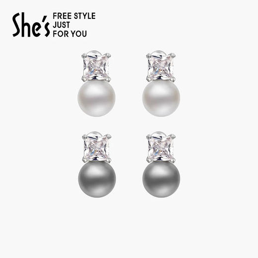 shes茜子方钻贝珠珍珠耳钉030602 商品图1