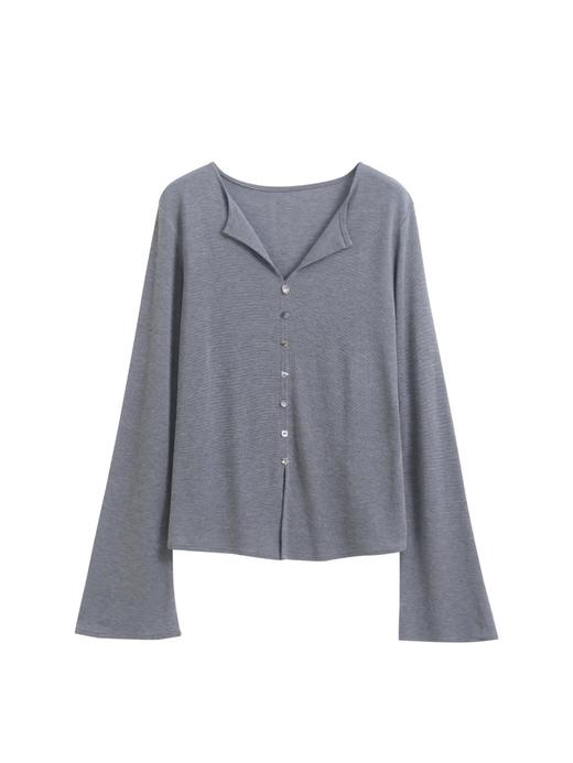 F030607慢氧时光天丝醋酸羊毛贝壳修身V领喇叭袖打底衫 商品图7