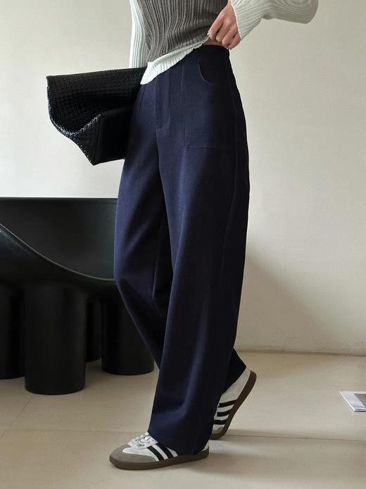 F030675深蓝色窄版牛仔裤烟管裤气质老钱风普洗蓝高腰直筒休闲裤 商品图5