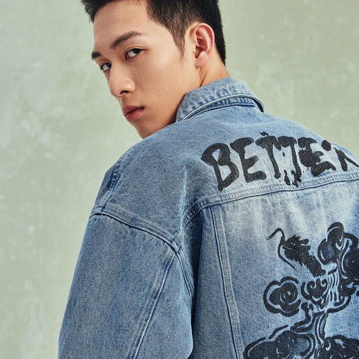 NPC潮牌复古重工水墨印花翻领牛仔外套夹克男潮流春秋NP41DC56 商品图2