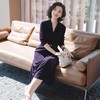 西子/尤加利醋酸围裹式V领钉珠带腰带藏青色连衣裙/CQTJ0734 商品缩略图1