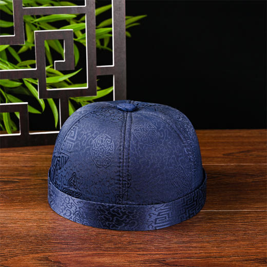 藏蓝色男寿帽瓜皮帽地主老人寿终衣服配件帽子 商品图1