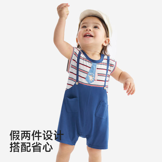 【100%精梳棉】英氏婴儿连身衣宝宝夏季纯棉连体衣男宝假两件短袖哈衣可爱新款 商品图2