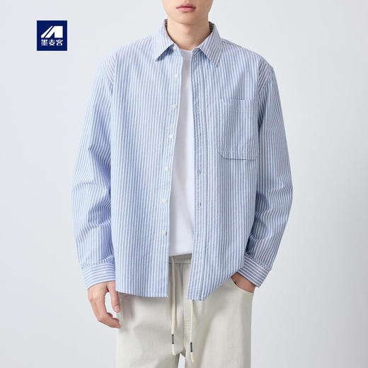 墨麦客男装高智通勤条纹衬衫男2026春季新款牛津纺全棉衬衣50365. 商品图0