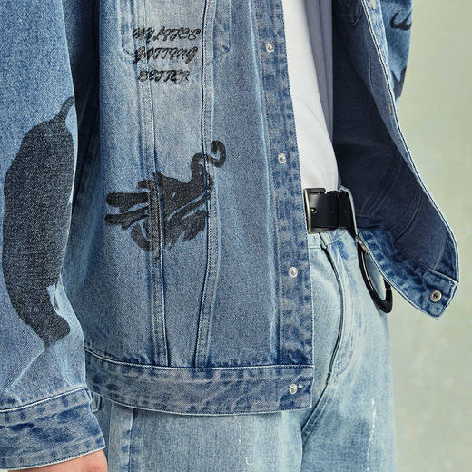 NPC潮牌复古重工水墨印花翻领牛仔外套夹克男潮流春秋NP41DC56 商品图3