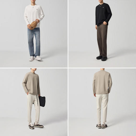 墨麦客男装立体压花打底衫男2025秋新款精梳棉混纺长袖t恤75152 商品图4