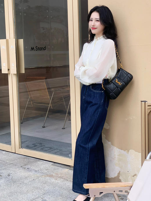 【百图定制】【白月光衬衫】木耳边衣领 设计感长袖花边立领 衬衫 商品图2