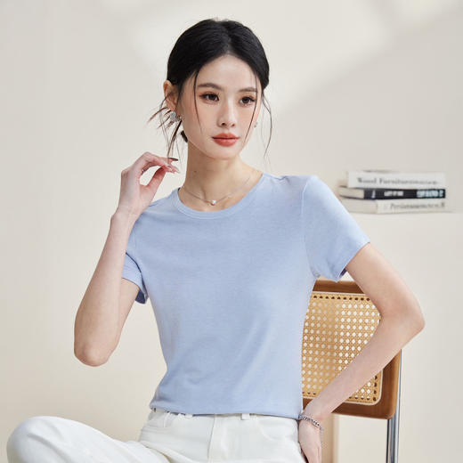 夏季新款羊毛醋酸天丝短袖 柔软舒适百搭 修身显瘦 圆领/大圆领/V领 7色可选 商品图2
