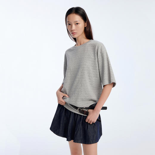 NPC潮牌棉混纺立体肌理感短袖T恤圆领泡泡纱微落肩显瘦春NP61TE14 商品图1