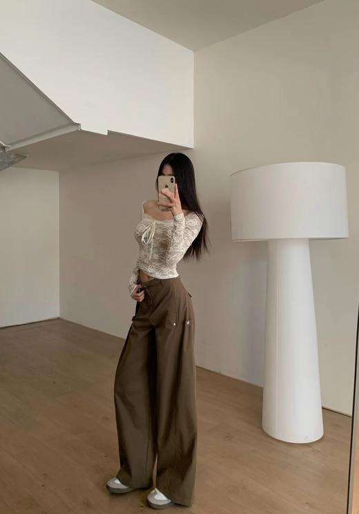 F030678松弛感高腰立体剪裁垂坠感藏肉显瘦工装阔腿裤 商品图11