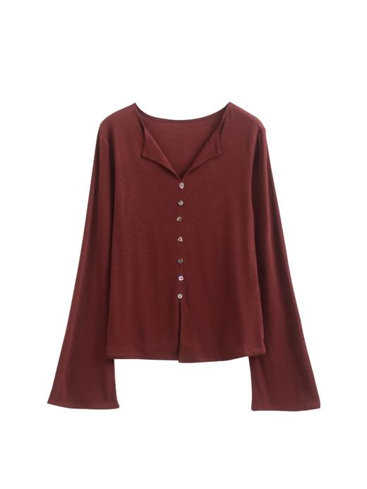 F030607慢氧时光天丝醋酸羊毛贝壳修身V领喇叭袖打底衫 商品图10