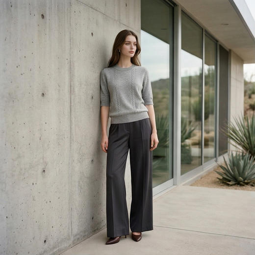 KINGDEER/KD“简约风”毛衣中袖宽松美式圆领百搭羊绒衫L805506经典基本款/气质款鹿王 商品图2