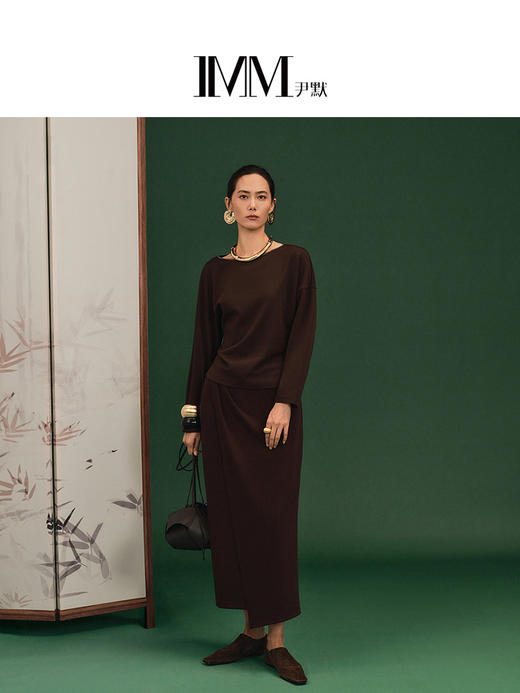 尹默隐形斜开衩腰部抽皱长半裙 商品图3