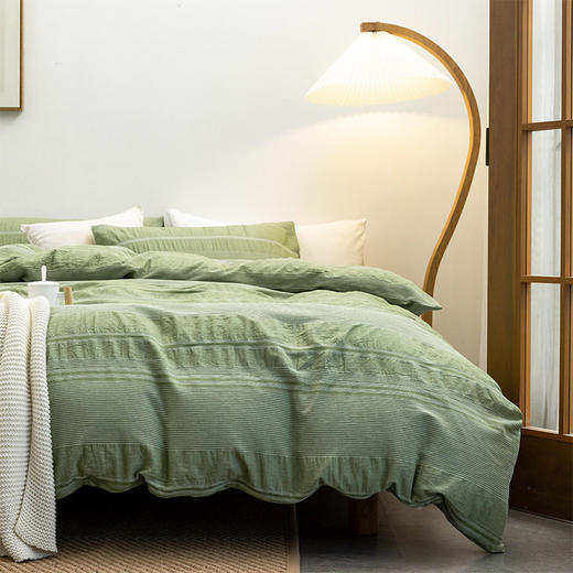 日系无印西川提花水洗棉四件套纯色暗提花全棉四件套名宿床品件套 商品图1