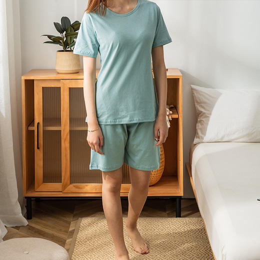 日式无印纯色T恤良品全棉T恤衫套装夏季短裤套装纯棉家居服T情侣 商品图1