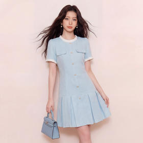 奢姿2026大码女装肌理感小香风连衣裙胖妹妹夏季减龄百褶A字裙9962894502