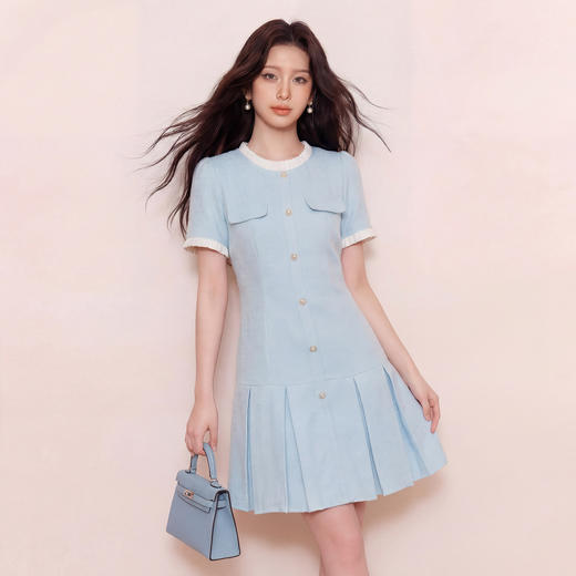 奢姿2026大码女装肌理感小香风连衣裙胖妹妹夏季减龄百褶A字裙9962894502 商品图0