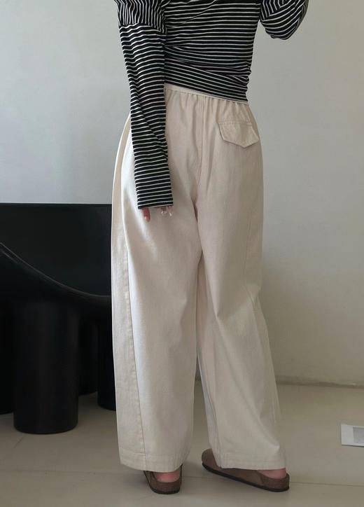 F030673水洗棉阔腿工装裤女遮肉显瘦松紧高腰直筒裤 商品图3