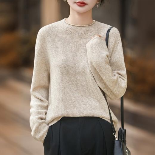 一线成衣~无缝圆领卷面花纱天丝羊绒套衫女上衣 商品图4