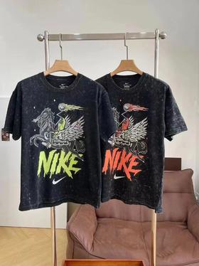 F0306128男子个性潮流休闲运动复古水洗飞马印花短袖T恤