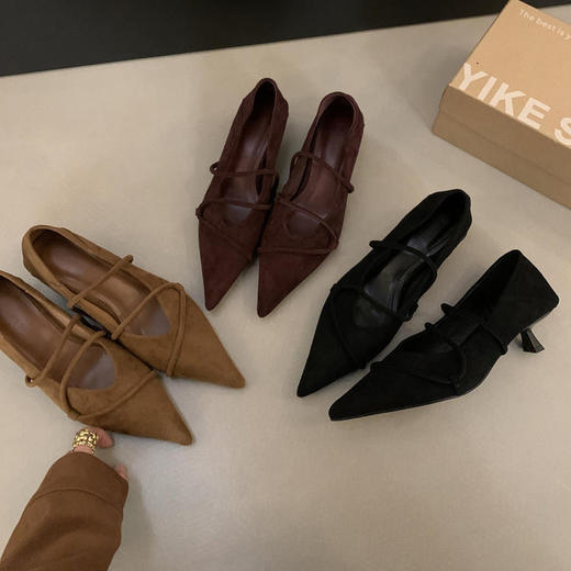 【69.9/双】法式复古绒面尖头细跟玛丽珍单鞋女新款通勤小猫跟外穿晚晚鞋聚★为爱严选 商品图1