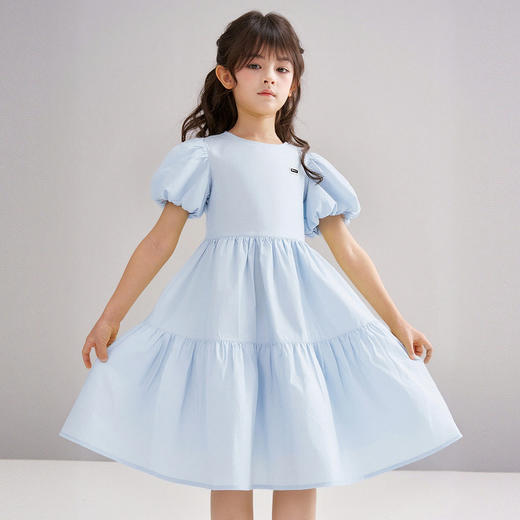 笛莎/Deesha 【松饼熊】2026年夏季新款女童时尚休闲度假风长款短袖泡泡袖棉布连衣裙 商品图1