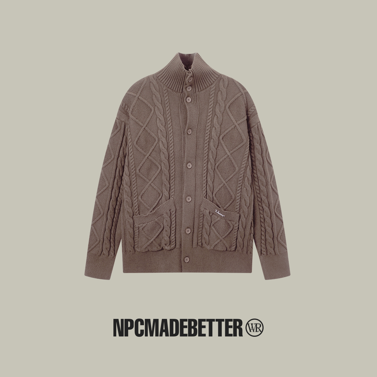 NPC潮牌绞花毛衣开衫重工混纺立体半高领上衣提花秋季NP38SW44